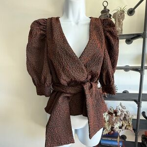 Hutch Black Puff Sleeve Wrap Blouse